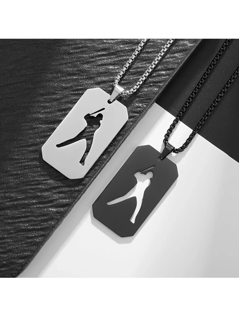Black Stainless Steel Baseball Player Pendant Necklace - Unbranded C59